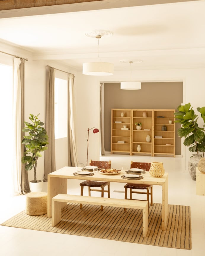 Deco Wood Pack Mesa De Comedor Y 4 Taburetes De Madera Maciza En Tono Natural De 120cm