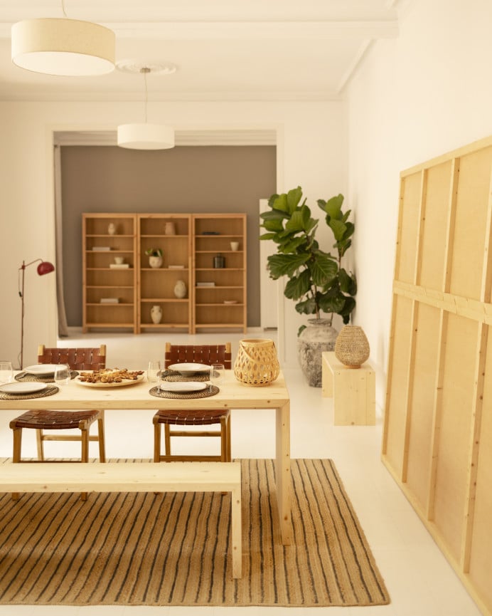 Deco Wood Pack Mesa De Comedor Y Banco De Madera Maciza En Tono Natural De 160cm