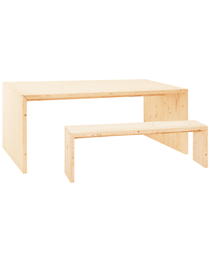 Deco wood Pack mesa de comedor y banco de madera maciza en tono natural de 160cm