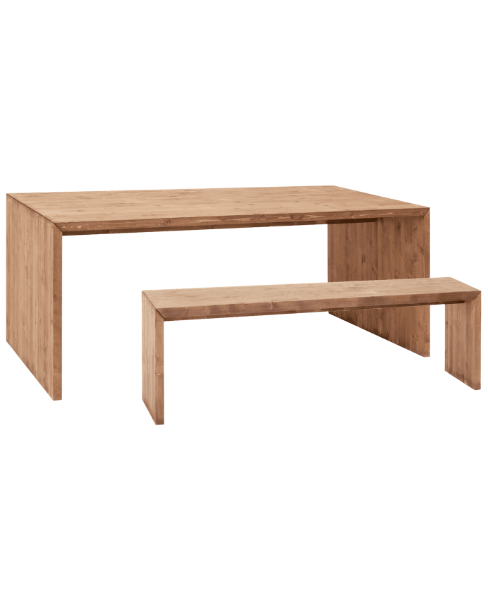 Deco wood Pack mesa de comedor y banco de madera maciza en tono roble oscuro de 160cm