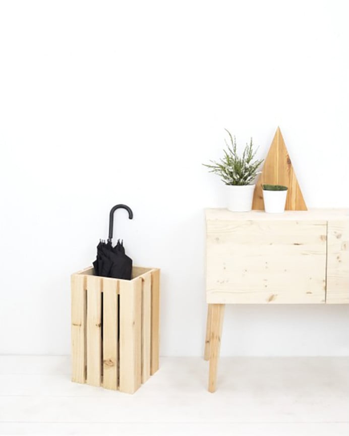 Deco Wood Papelera/Paragüero De Madera Maciza En Tono Natural 30 5x49x26 6cm