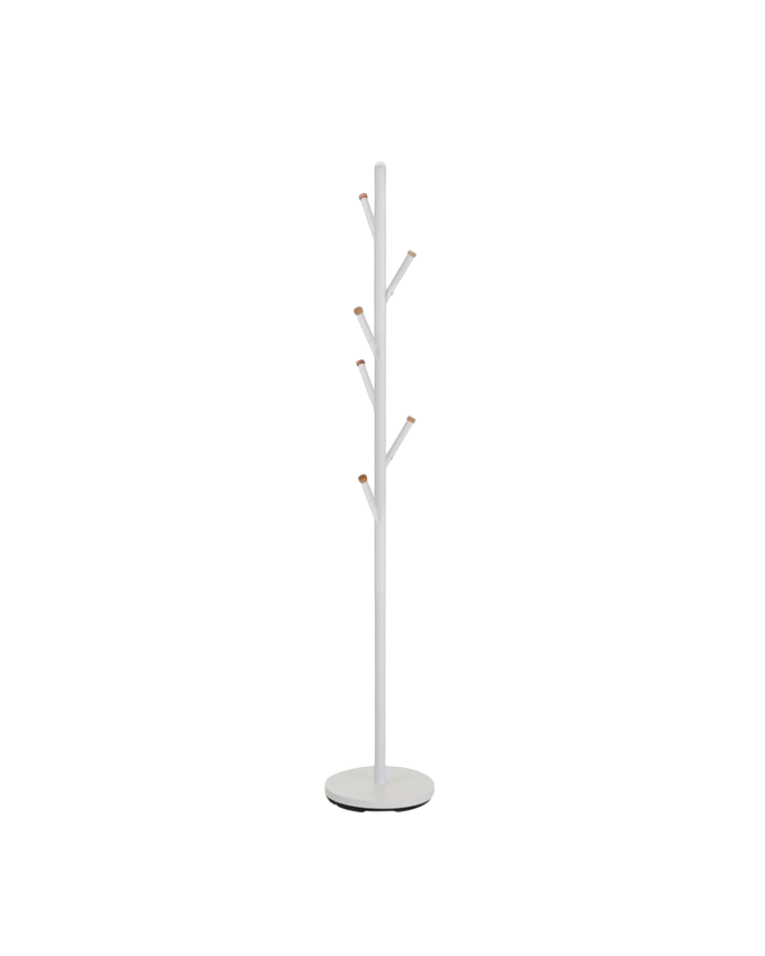 Deco Wood Perchero De Pie Estructura De Metal Blanca Con Detalles De Madera Natural