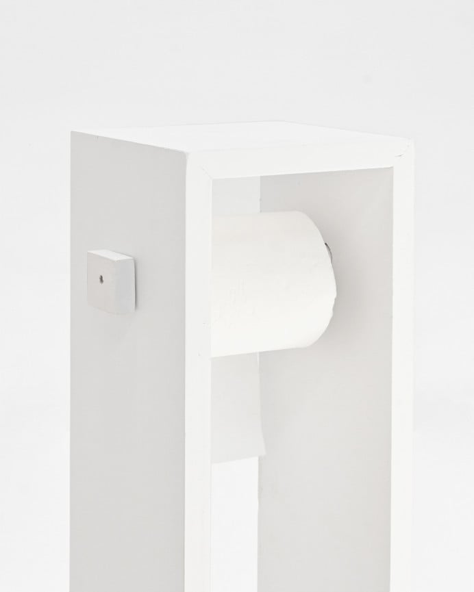Deco Wood Portarrollos De Pie De Madera Maciza Tono Blanco De 70x17cm