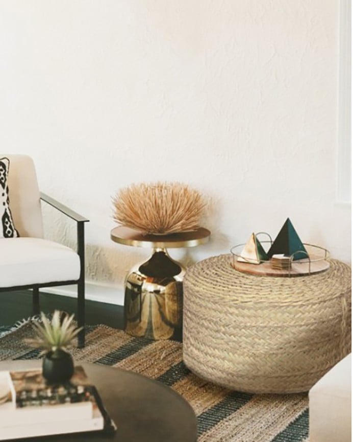 Deco Wood Puf Cilíndrico Hecho 100% De Esparto De 40x35x40cm