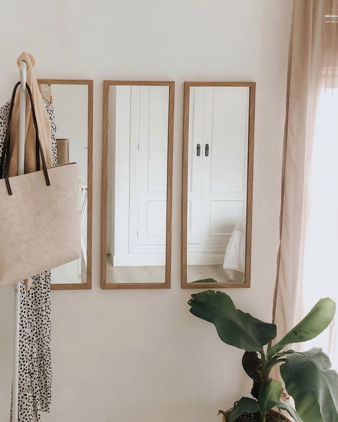 Deco Wood Set De 3 Espejos De Pared Rectangulares De Madera Tono Natural De 90x30cm