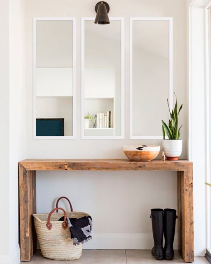 Deco Wood Set De 3 Espejos De Pared Rectangulares De Madera Tono Blanco De 90x30cm