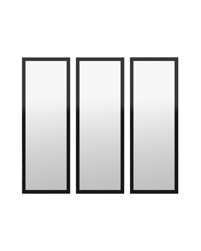 Deco wood Set de 3 espejos de pared rectangulares de madera tono negro de 90x30cm