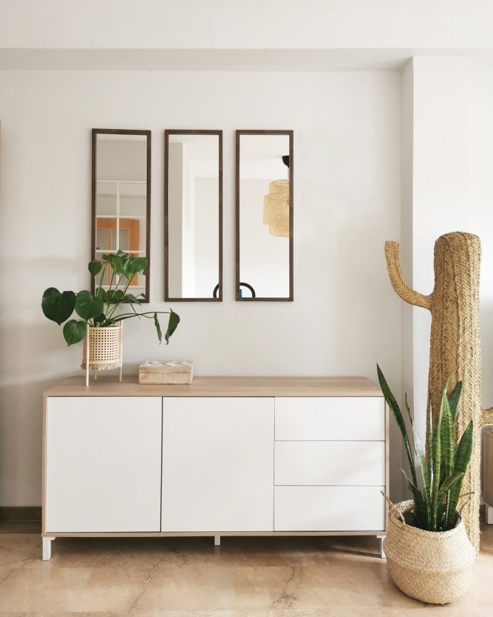 Deco Wood Set De 3 Espejos De Pared Rectangulares De Madera Tono Nogal De 90x30cm