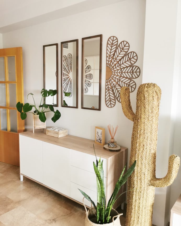 Deco Wood Set De 3 Espejos De Pared Rectangulares De Madera Tono Nogal De 90x30cm