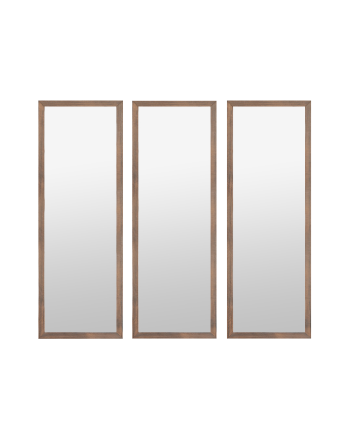 Deco wood Set de 3 espejos de pared rectangulares de madera tono nogal de 90x30cm