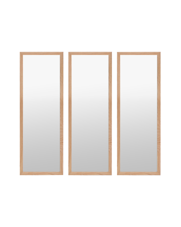 Deco wood Set de 3 espejos de pared rectangulares de madera tono natural de 90x30cm