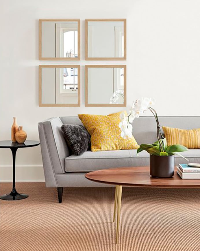 Deco Wood Set De 4 Espejos De Pared Cuadrados De Madera Tono Natural De 30x30cm