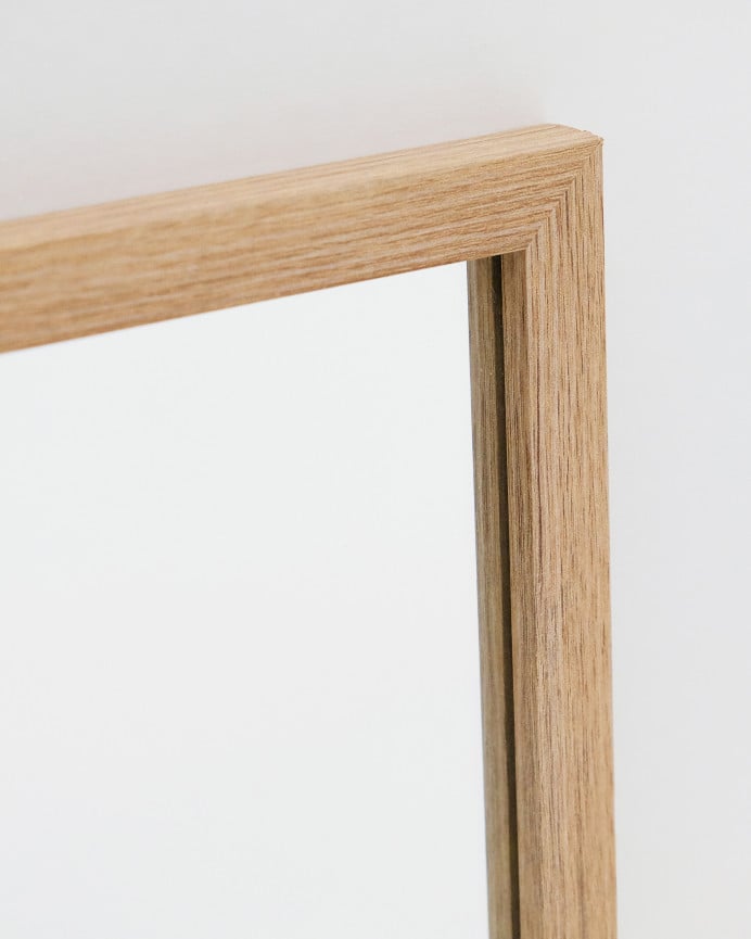 Deco Wood Set De 4 Espejos De Pared Cuadrados De Madera Tono Natural De 30x30cm