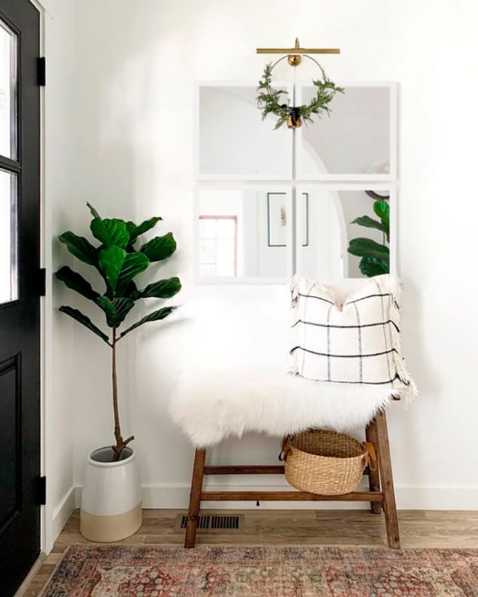 Deco Wood Set De 4 Espejos De Pared Cuadrados De Madera Tono Blanco De 30x30cm