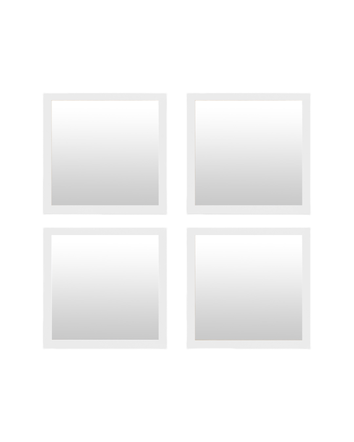Deco wood Set de 4 espejos de pared cuadrados de madera tono blanco de 30x30cm