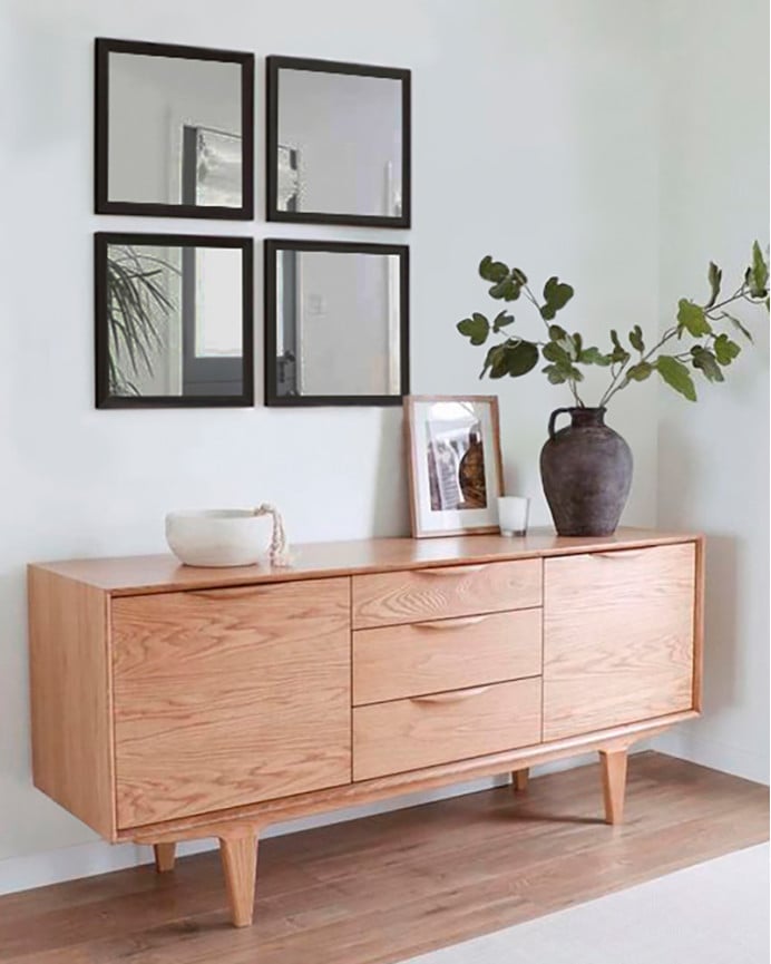 Deco Wood Set De 4 Espejos De Pared Cuadrados De Madera Tono Negro De 30x30cm