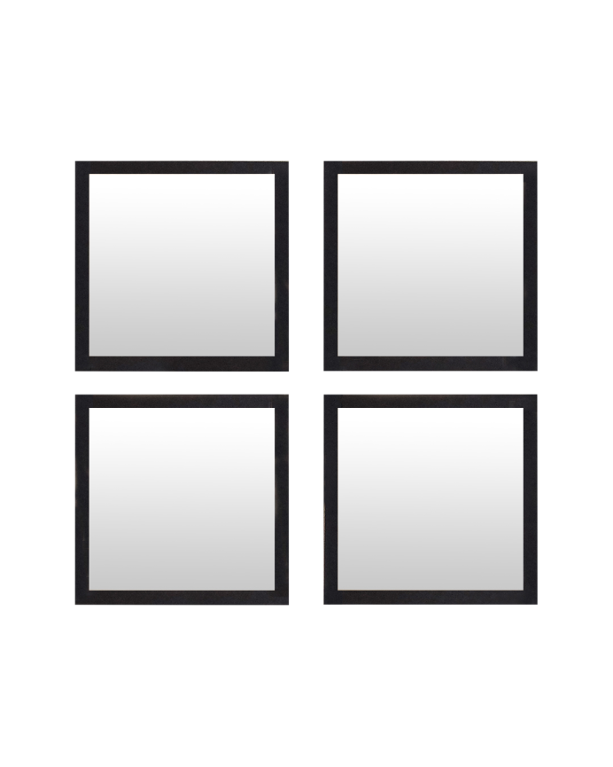 Deco wood Set de 4 espejos de pared cuadrados de madera tono negro de 30x30cm