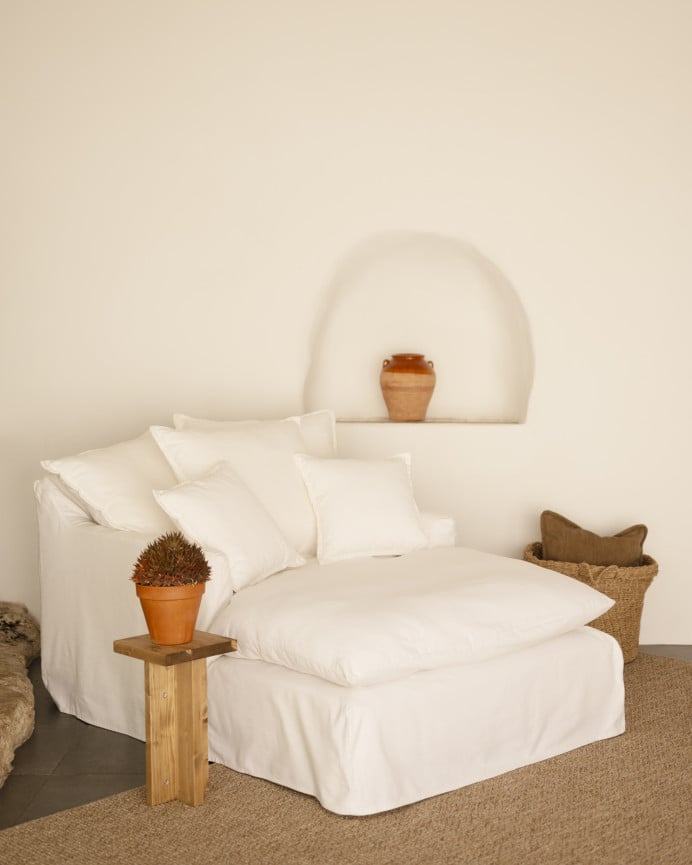 Deco Wood Sillón De Algodón Y Lino Color Blanco De 115x170cm