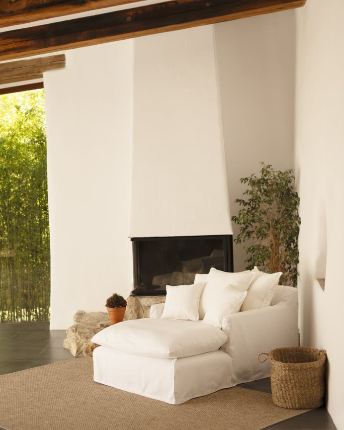 Deco Wood Sillón De Algodón Y Lino Color Blanco De 115x170cm