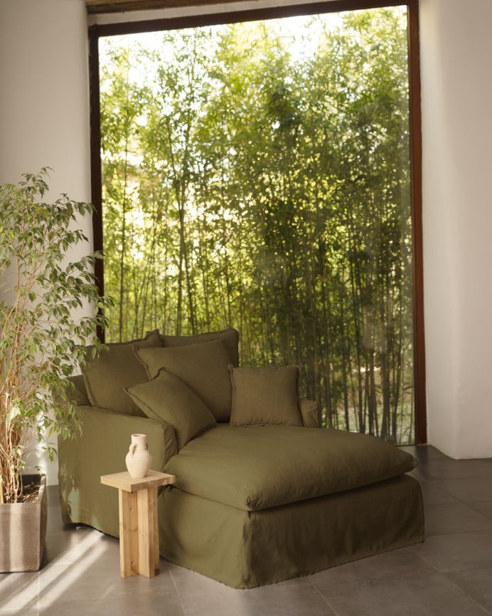 Deco Wood Sillón De Algodón Y Lino Color Verde De 115x170cm