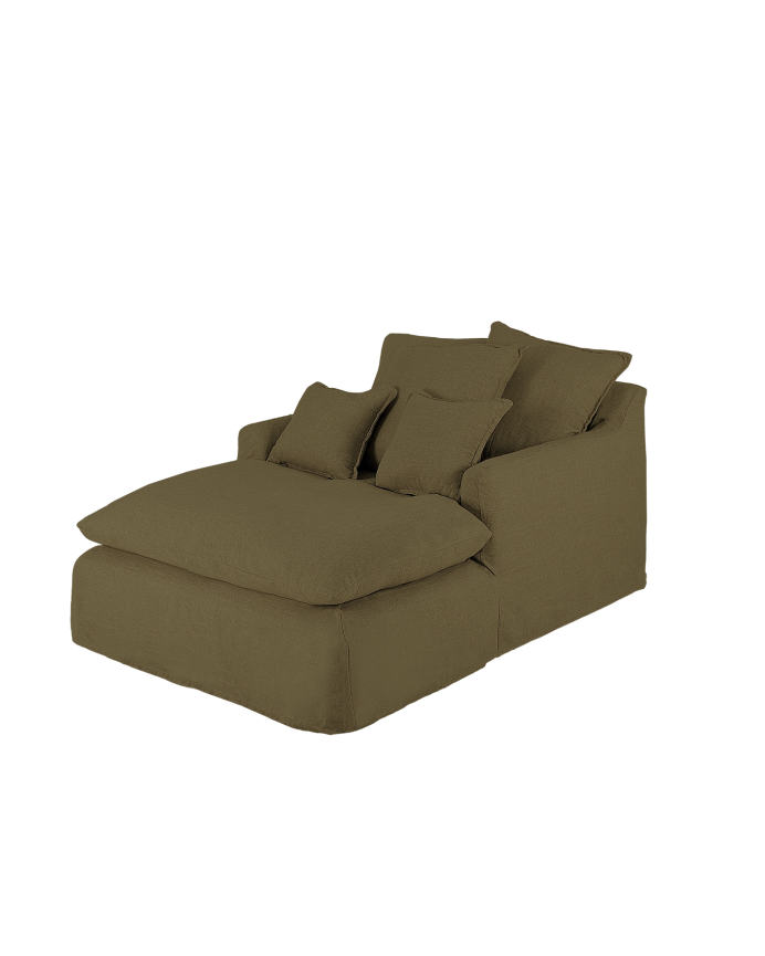 Deco wood Sillón de algodón y lino color verde de 115x170cm