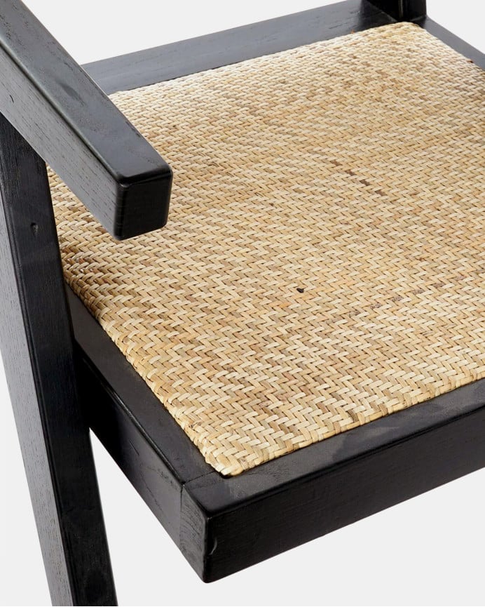 Deco Wood Sillon De Madera De Olmo Con Asiento Y Respaldo De Cannage Tono Negro De 86x56 5cm