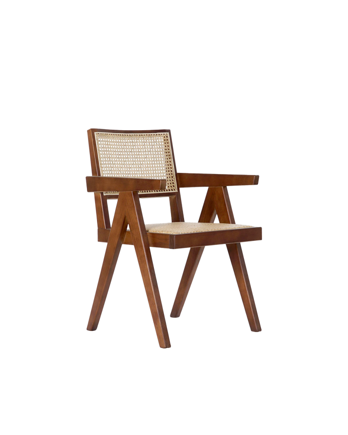 Deco wood Sillon de madera de olmo con asiento y respaldo de cannage tono marrón de 86x56.5cm