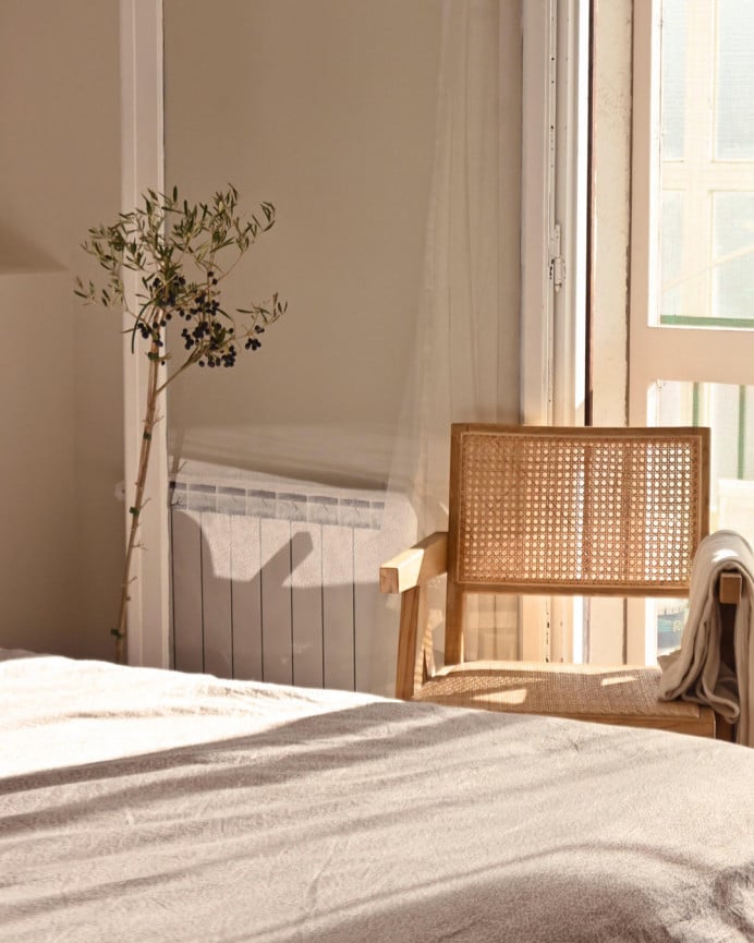 Deco Wood Sillon De Madera De Olmo Con Asiento Y Respaldo De Cannage Tono Natural De 86x56 5cm