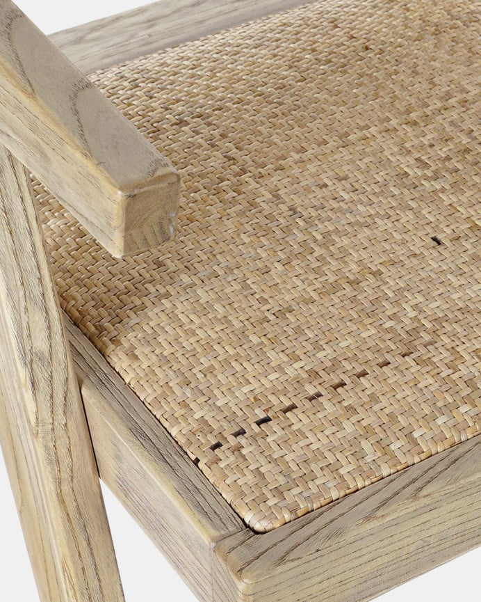 Deco Wood Sillon De Madera De Olmo Con Asiento Y Respaldo De Cannage Tono Natural De 86x56 5cm