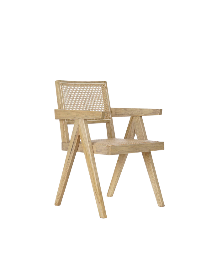 Deco Wood Sillon De Madera De Olmo Con Asiento Y Respaldo De Cannage Tono Natural De 86x56 5cm