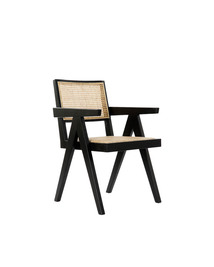 Deco Wood Sillon De Madera De Olmo Con Asiento Y Respaldo De Cannage Tono Negro De 86x56 5cm