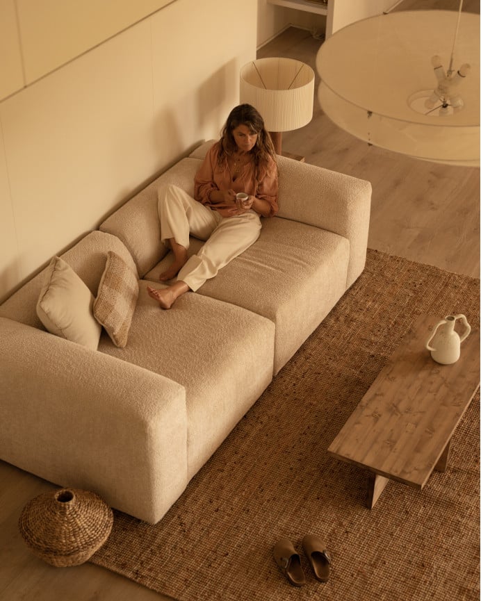 Deco Wood Sofá De 2 Módulos De Bouclé Color Beige 240x110cm