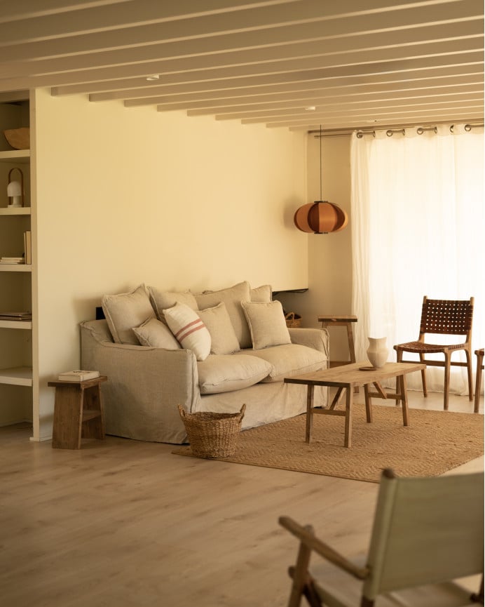 Deco Wood Sofá De 2 Plazas De Algodón Y Lino Desenfundable Color Beige 160x100cm