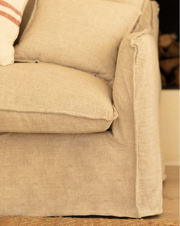 Deco Wood Sofá De 2 Plazas De Algodón Y Lino Desenfundable Color Beige 160x100cm