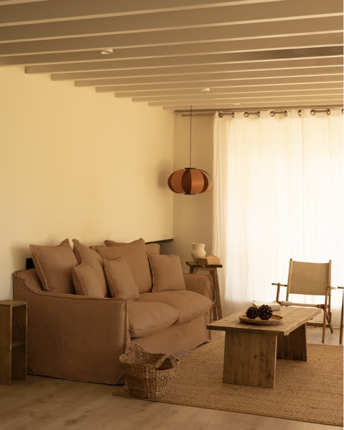 Deco Wood Sofá De 2 Plazas De Algodón Y Lino Desenfundable Color Teja 160x100cm