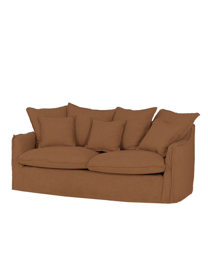 Deco wood Sofá de 2 plazas de algodón y lino desenfundable color teja 160x100cm