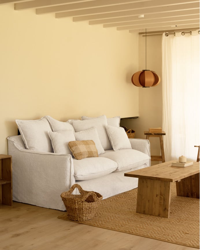 Deco Wood Sofá De 2 Plazas De Algodón Y Lino Desenfundable Color Blanco 160x100cm