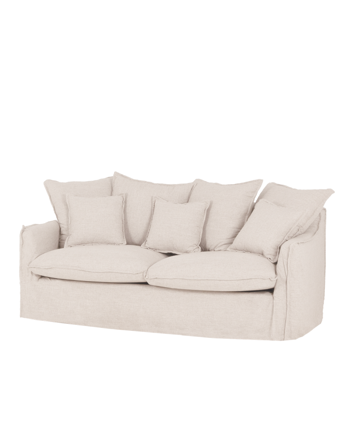 Deco wood Sofá de 2 plazas de algodón y lino desenfundable color blanco 160x100cm