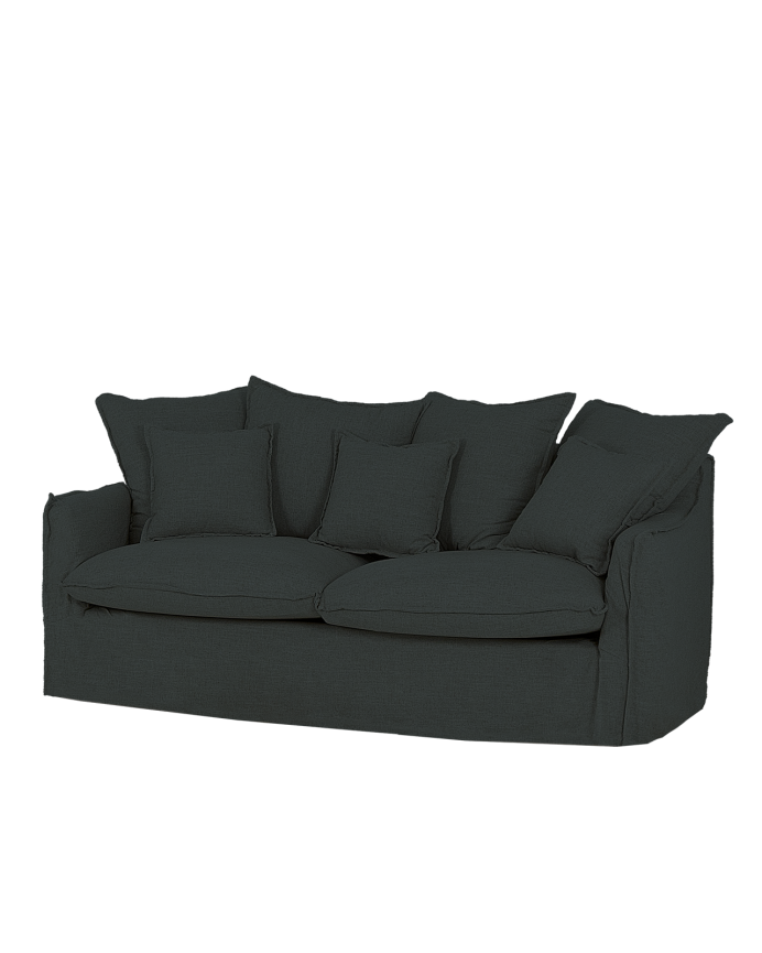 Deco wood Sofá de 2 plazas de algodón y lino desenfundable color azul 160x100cm