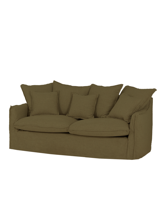 Deco wood Sofá de 2 plazas de algodón y lino desenfundable color verde 160x100cm