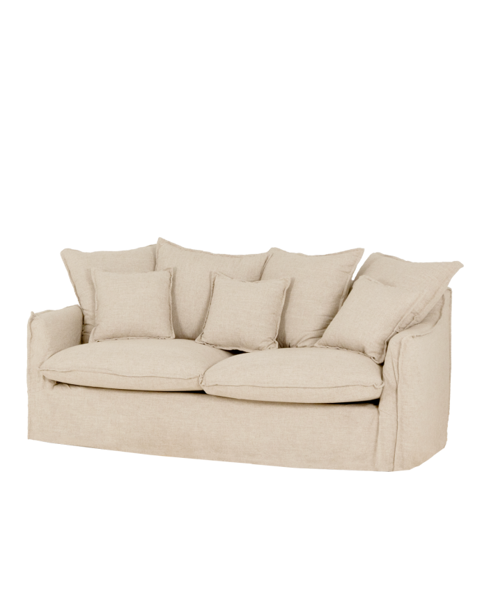 Deco wood Sofá de 2 plazas de algodón y lino desenfundable color beige 160x100cm
