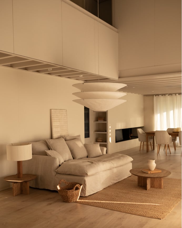 Deco Wood Sofá De 2 Plazas Fondo Largo De Algodón Y Lino Desenfundable Color Beige 200x170cm