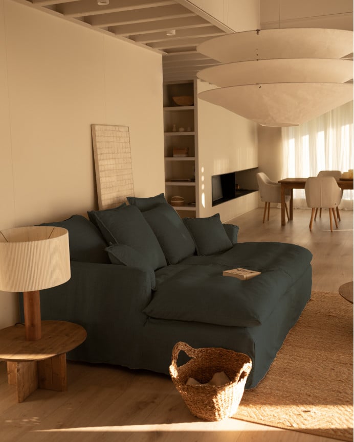 Deco Wood Sofá De 2 Plazas Fondo Largo De Algodón Y Lino Desenfundable Color Azul 200x170cm