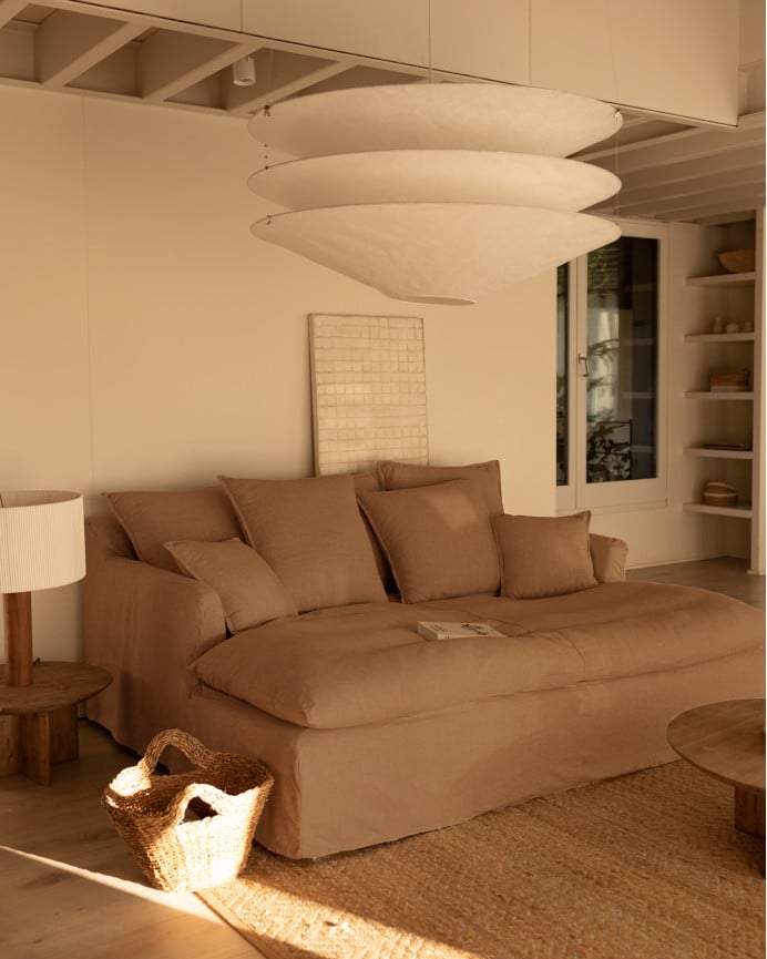 Deco Wood Sofá De 2 Plazas Fondo Largo De Algodón Y Lino Desenfundable Color Teja 200x170cm