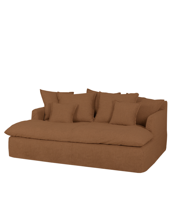 Deco wood Sofá de 2 plazas fondo largo de algodón y lino desenfundable color teja 200x170cm