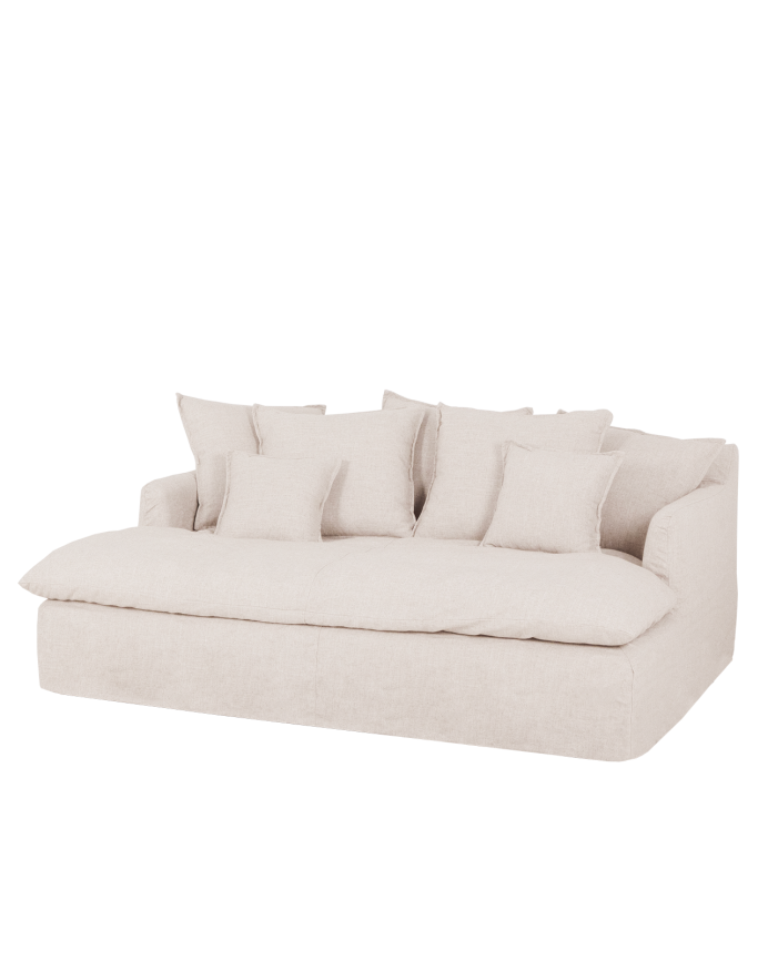 Deco wood Sofá de 2 plazas fondo largo de algodón y lino desenfundable color blanco 200x170cm