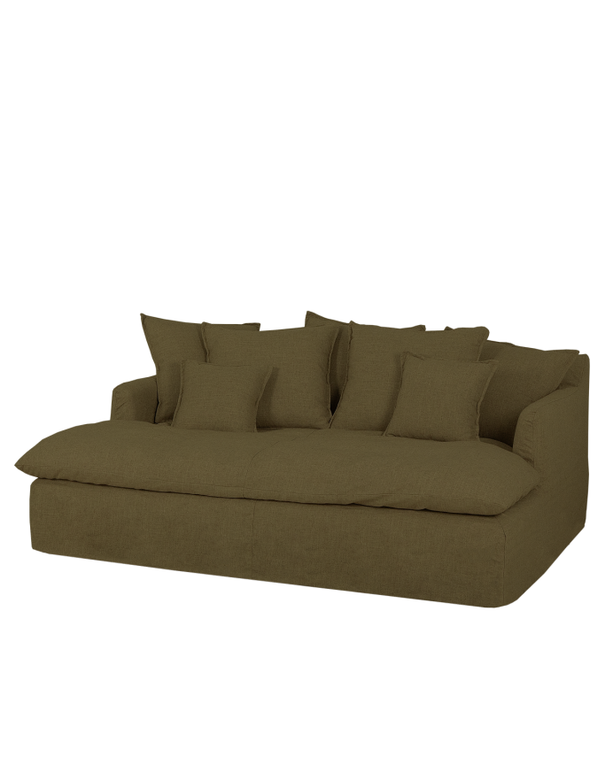 Deco wood Sofá de 2 plazas fondo largo de algodón y lino desenfundable color verde 200x170cm
