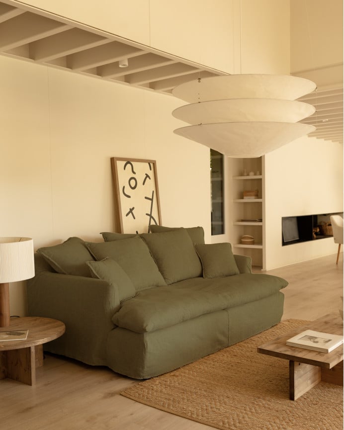 Deco Wood Sofá De 2 Plazas Fondo Medio De Algodón Y Lino Desenfundable Color Verde 200x130cm