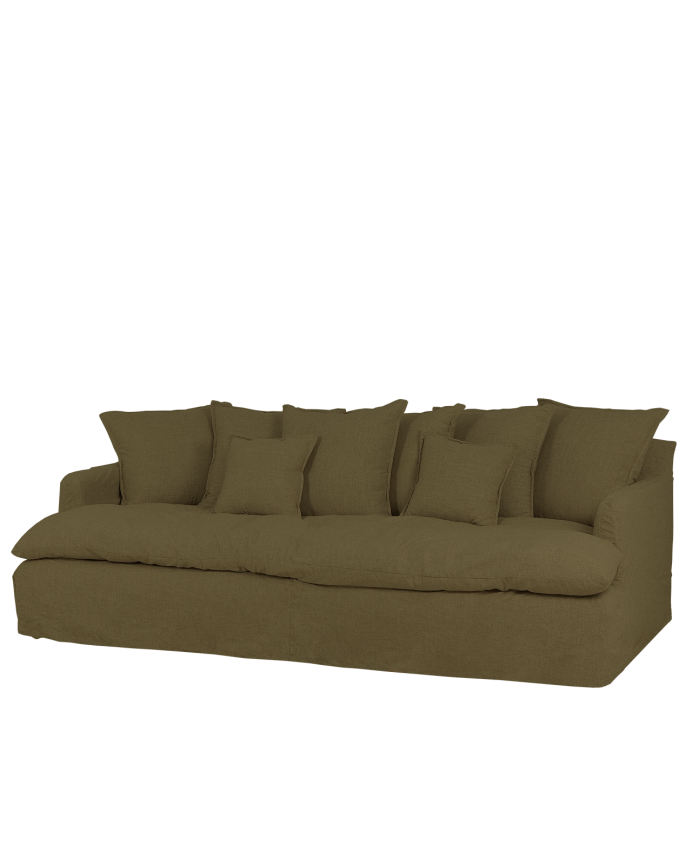 Deco wood Sofá de 2 plazas fondo medio de algodón y lino desenfundable color verde 200x130cm