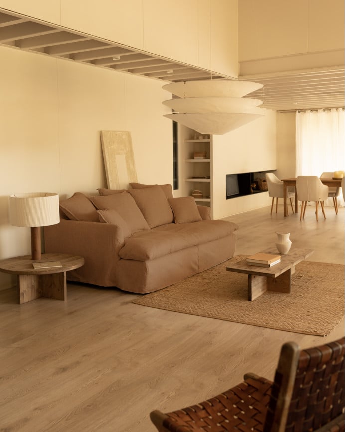 Deco Wood Sofá De 2 Plazas Fondo Medio De Algodón Y Lino Desenfundable Color Teja 200x130cm